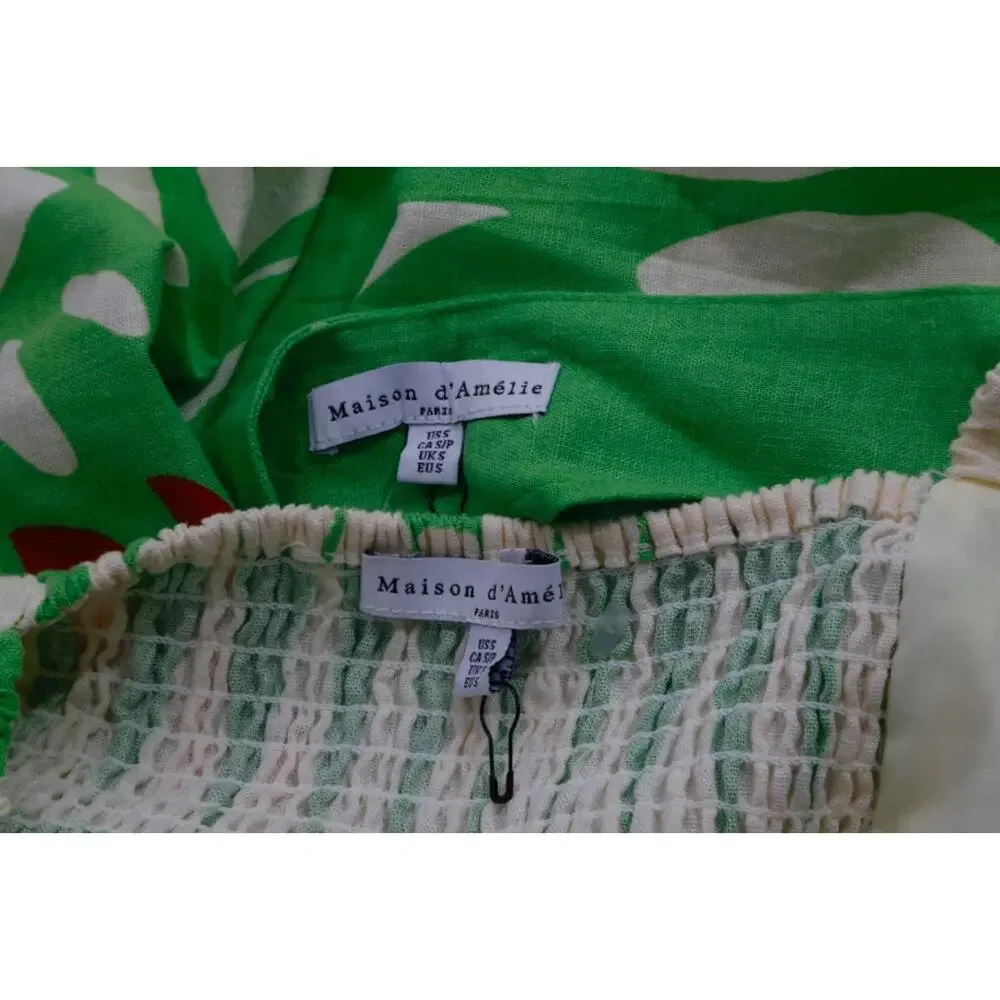 Maison D'Amelie 2pc Matching Set Green Abstract Print Crop Top & Midi Skirt Sz S